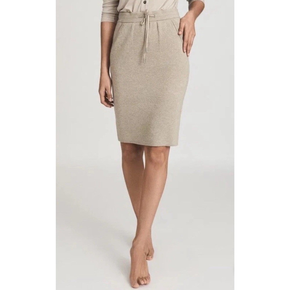 Reiss Skirt Womens Small Connie Midi Knit Oatmeal Beige Wool Alpaca Drawstring
